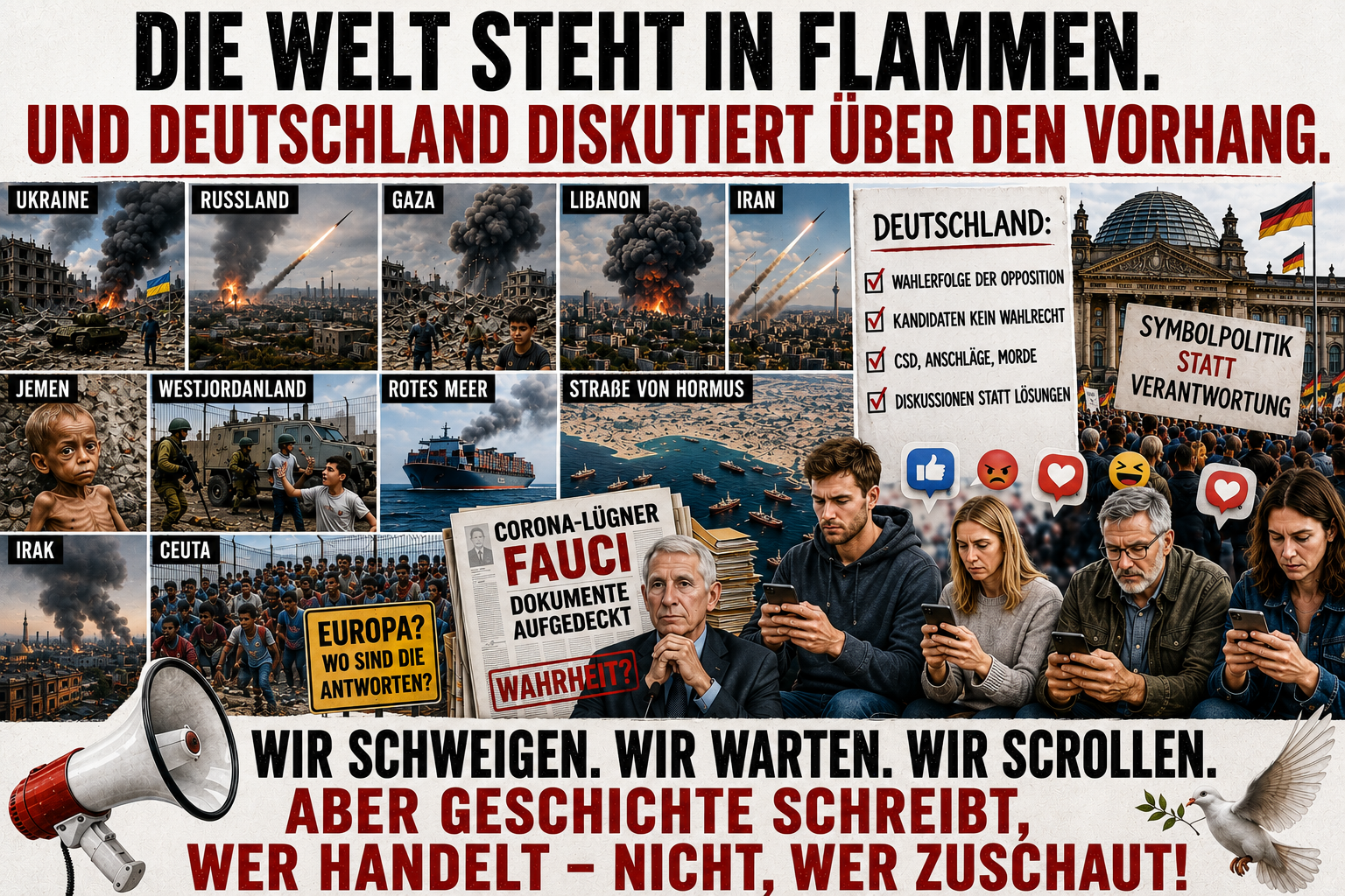 Eine Zusammenfassung:Die Welt steht in Flammen. Und Deutschland diskutiert über den Vorhang.
