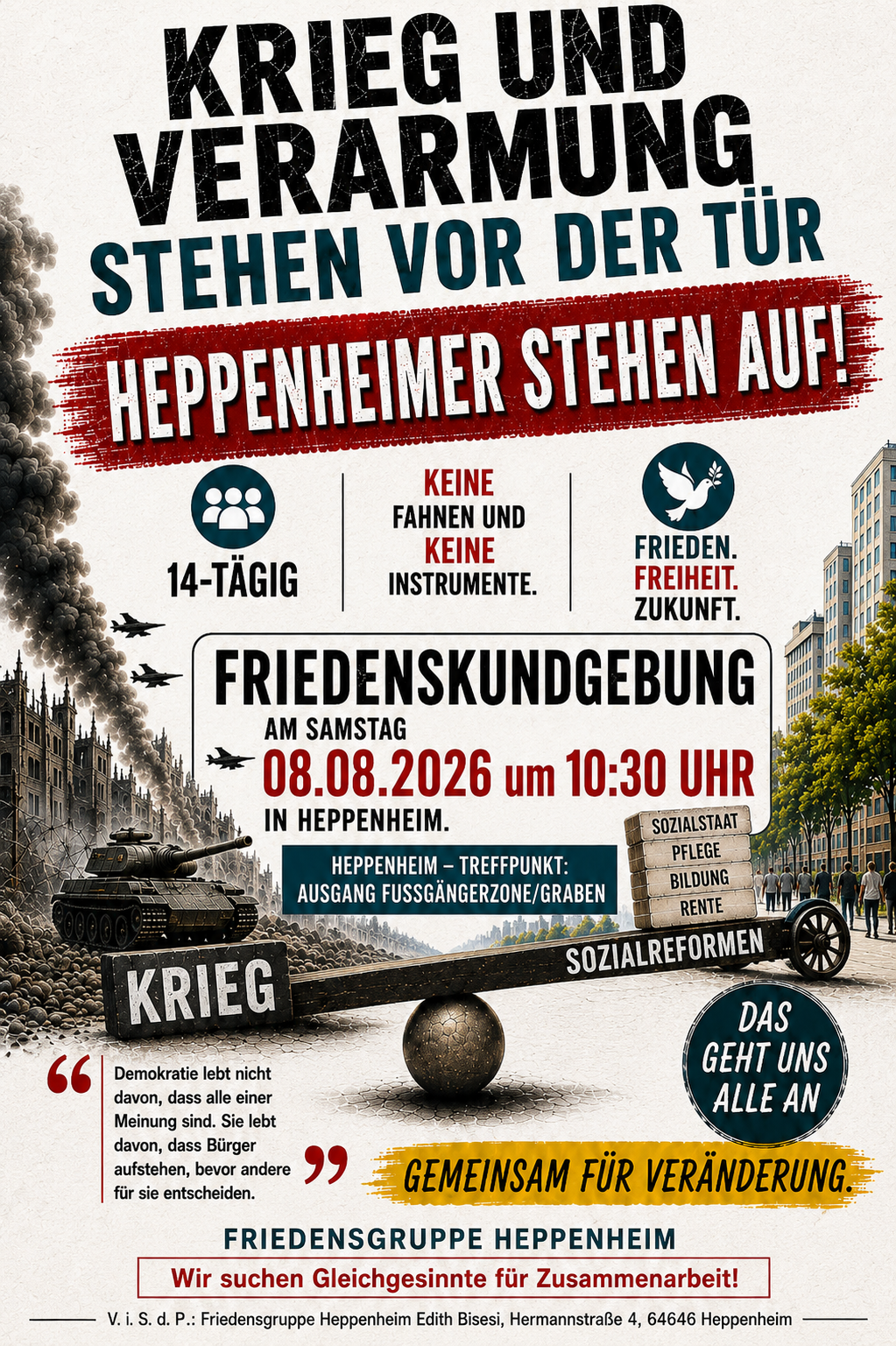 „Krieg und Verarmung stehen vor der Tür. – Heppenheimer stehen auf.“